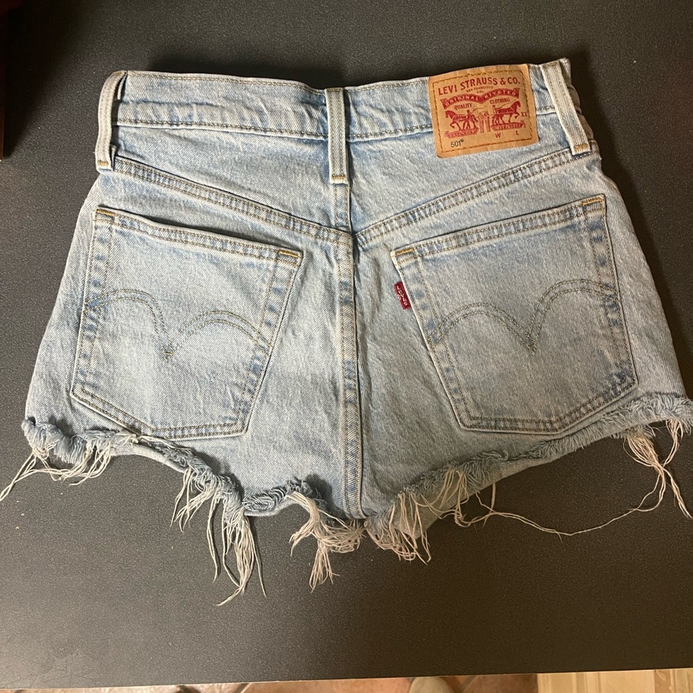 LEVI’S 501 Button Fly Cut Off Distressed Jean Shorts Size 24 Light Indigo